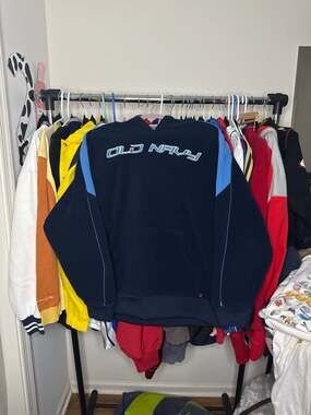 Y2K Old Navy Fleece Hoodie Navy Blue Sport Tech Pullover XXL BOYS size